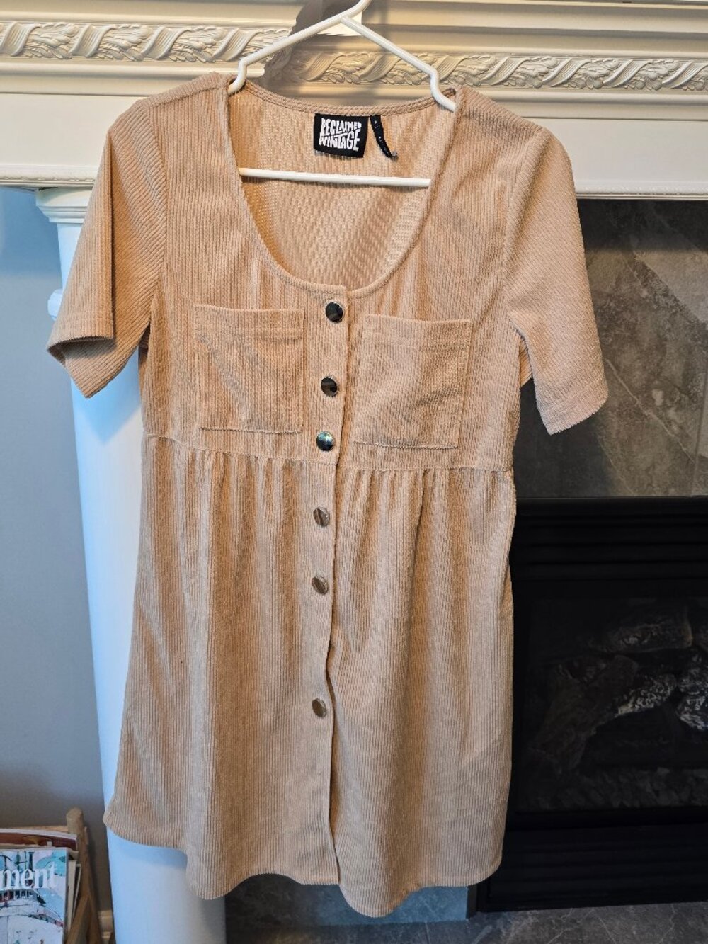 Reclaimed Vintage Beige Corduroy Button-Front Mini Dress - Size M